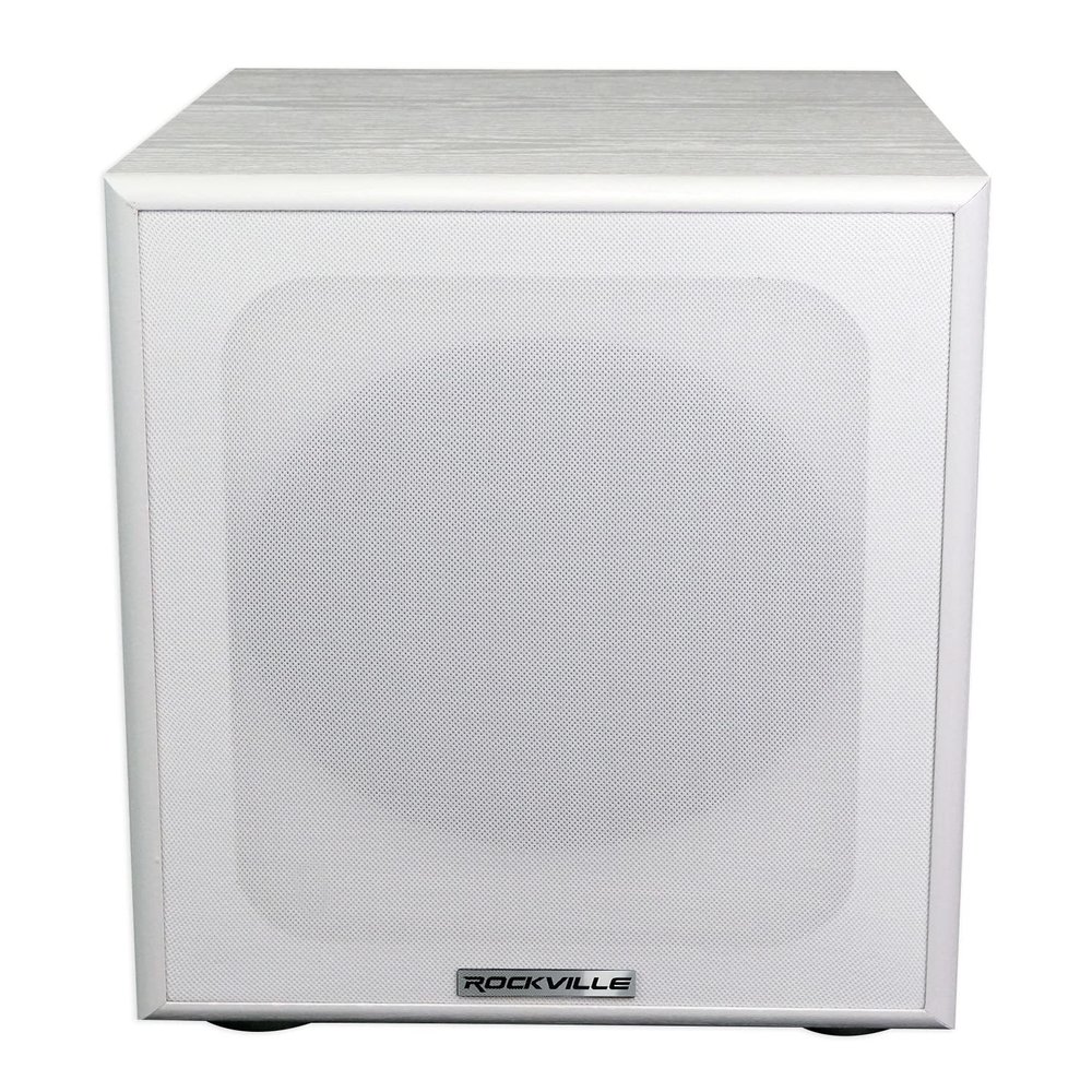 Rockville Rock Shaker 8" 400W Powered Subwoofer, Deep Bass, Class-D Amp, RCA Inputs, MDF Enclosure, White Finish, for Home Theater & Studio