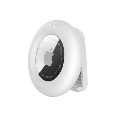 Belkin Apple AirTag Secure Holder with Clip - AirTag Holder - Durable Scratch Resistant AirTag Case - Apple Air Tag Case with Spring Loaded Clip - Attach to Backpack, Clothing, and Luggage - White