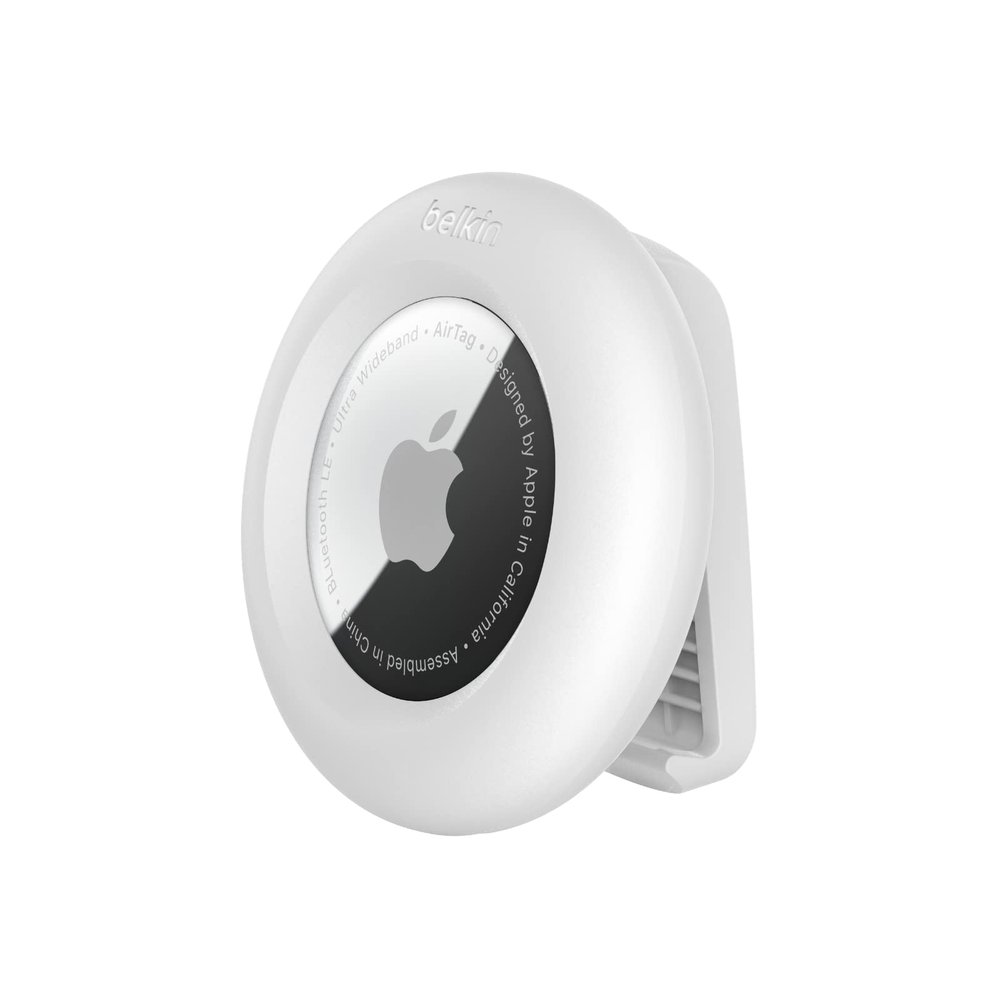 Belkin Apple AirTag Secure Holder with Clip - AirTag Holder - Durable Scratch Resistant AirTag Case - Apple Air Tag Case with Spring Loaded Clip - Attach to Backpack, Clothing, and Luggage - White