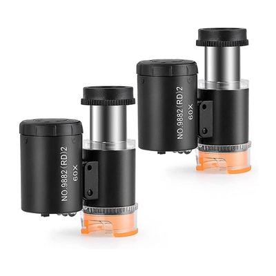 Microscope Accessories Kit 2 Pieces 60X Portable Mini Pocket Microscope, with 3 Light Microscope Slides