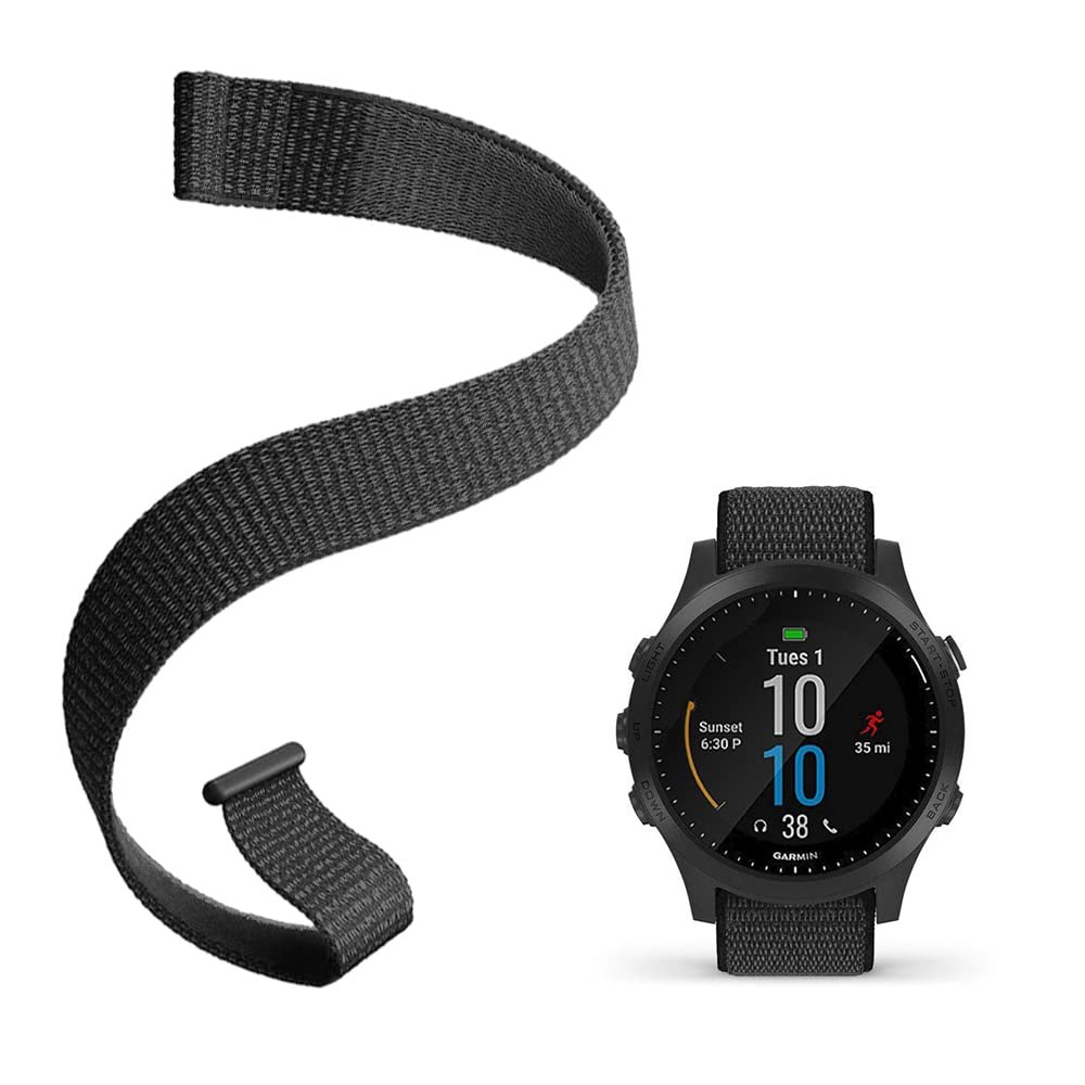 C2D JOY Strap Compatible with Garmin Forerunner 945/93522mm Replacement Watch band - Woven Nylon with Hook-And-Loop - (10#) Dark Black,Medium(5.5-7.5in)
