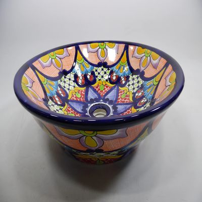 16" ROUND TALAVERA SINK ceramic bathroom vessel sink, mexican handmade folk art