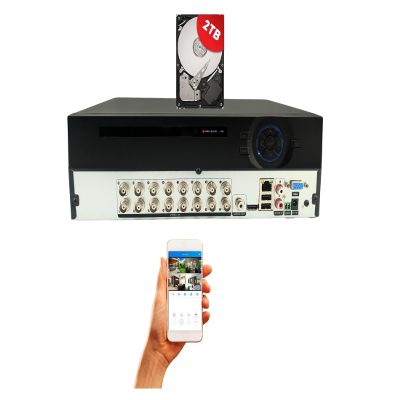 Evertech 16 Channel Security Surveillance Camera Recorder 2TB Recording Memory for AHD TVI CVI and Analog Security Cameras
