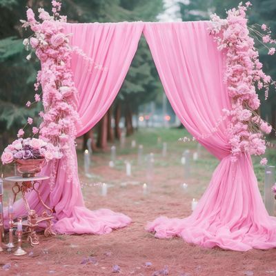 10ft x 10ft Pink Backdrop Curtains, Wrinkle-Free Sheer Chiffon Fabric Photo Backdrop Drapes for Wedding Arch Party Ceremony Galentines Day Decorations
