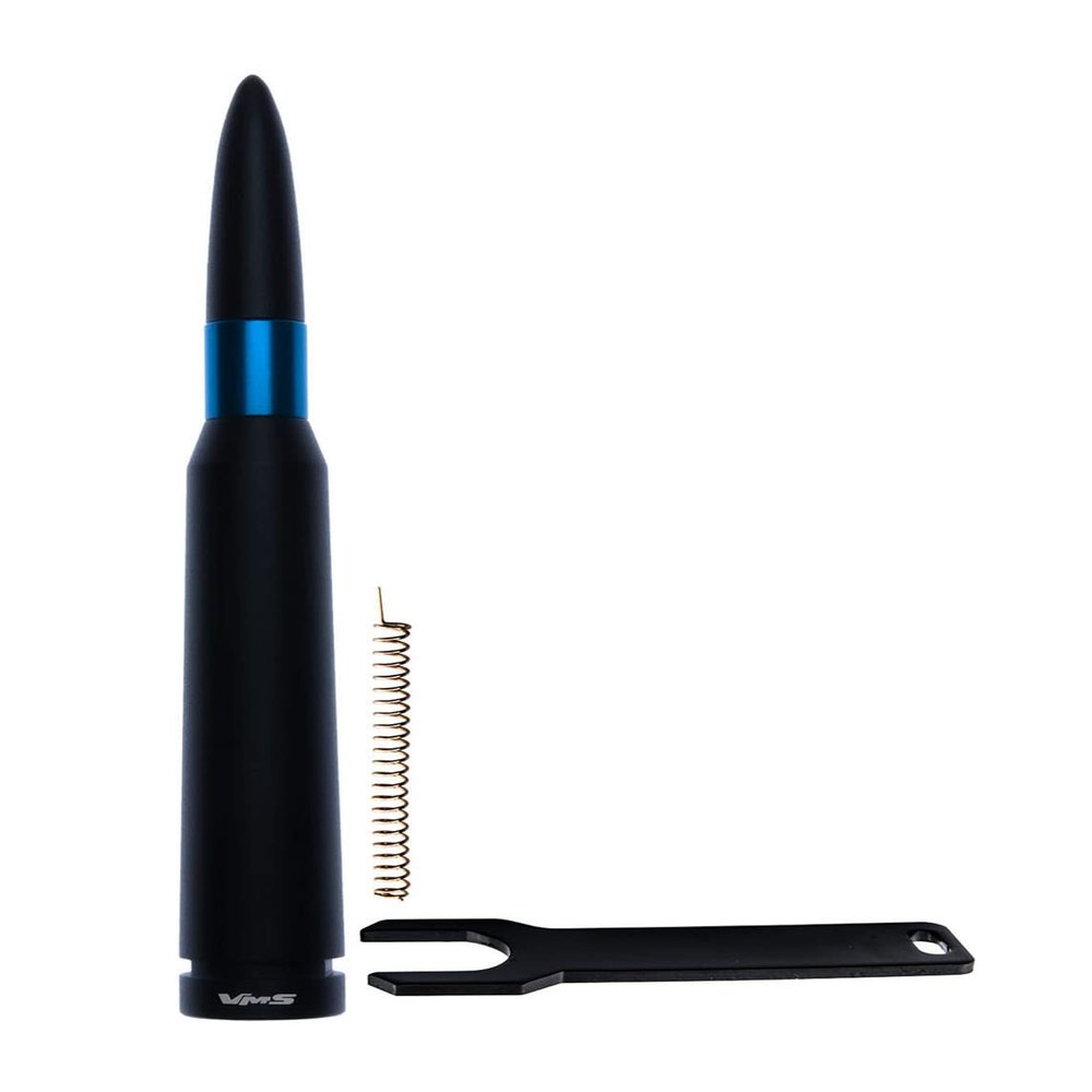 VMS RACING 50 Cal Caliber Black Back The Blue Thin Blue Line 5.5 Inch Bullet Antenna with Anti-Theft + Copper Coil Billet Aluminum Short Compatible with Jeep Wrangler Jk Jku Jl Jlu