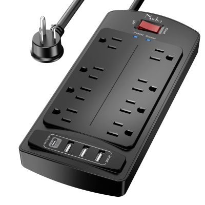 6Ft Extension Cord Power Bar - Nuetsa Surge Protector 8 AC Outlets and 4 USB Ports(3U1C), 6 Feet Power Strip (1625W/13A) for for Home, Office, 2700 Joules, ETL Listed, Black