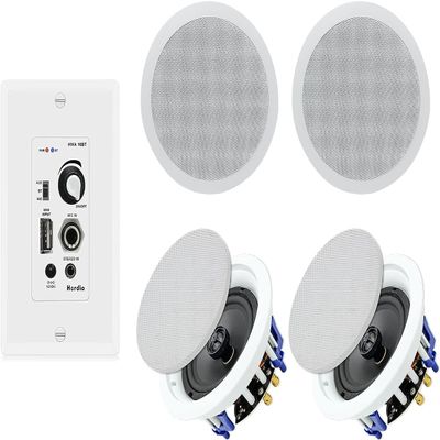 Herdio Home Audio Package in Wall Bluetooth Amplifier Volume Control Receiver Wall Plate with 6.5 Inch 640W Ceiling Speakers(2 Pairs)