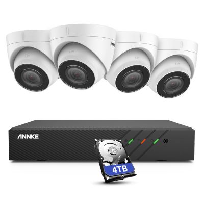 ANNKE H500 PoE Home Security Camera System, 8CH 6MP NVR with 4TB HDD, 4X 5MP Outdoor Turret IP Cameras, H.265+, Audio Recording,100ft EXIR Color Night Vision, 24/7 Protection, Plug & Play