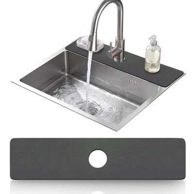 LOPNUR Cuttable Faucet Mat for Kitchen Sink, Long 24x5.5 Inch, Dark Grey