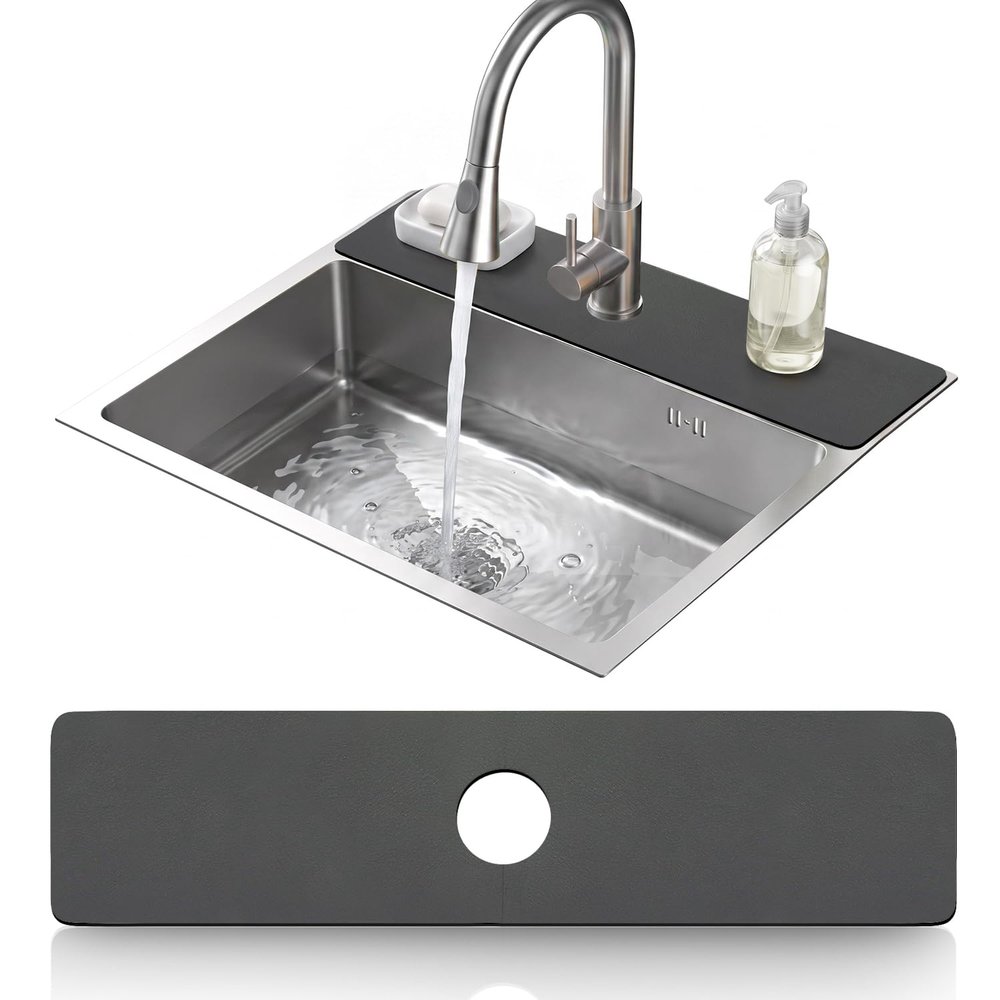 LOPNUR Cuttable Faucet Mat for Kitchen Sink, Long 24x5.5 Inch, Dark Grey