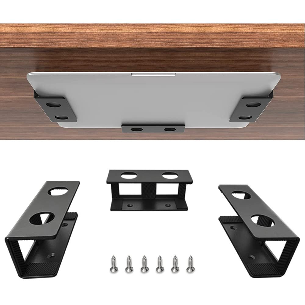 IFCASE Under Desk Laptop Mount, Metal Under Desk Shelf Holder for Laptop, Mac mini, MacBook, Keyboard with Anti-Scratch Silicone (Black)