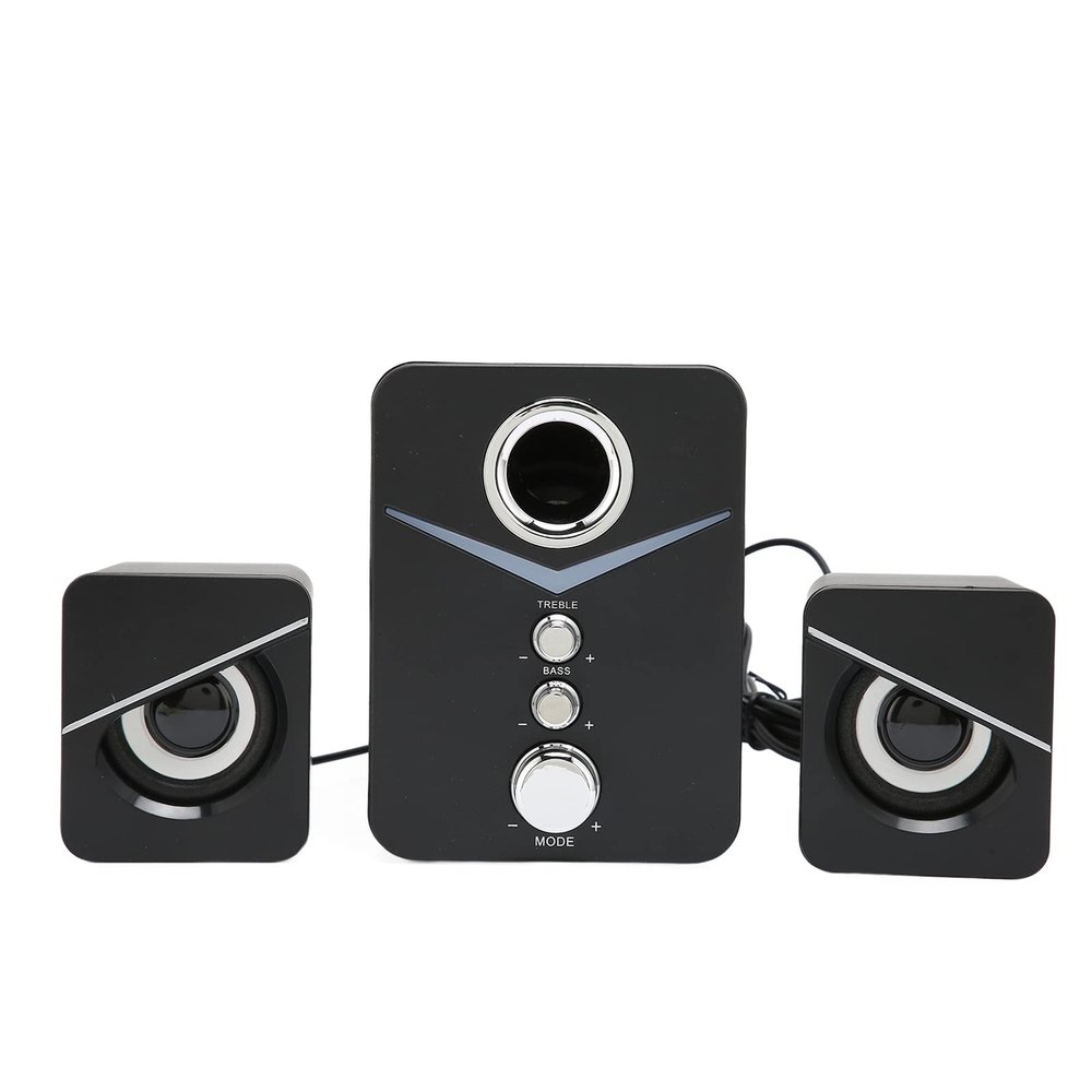 ASHATA Bluetooth Computer Speakers,Compact Computer Speaker with Subwoofer,Desktop Multimedia Speaker Deep Bass 2.1 Channel,with Blue Ambient Light,for Wedding Party(Black)