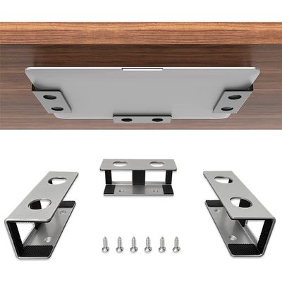 IFCASE Under Desk Laptop Mount, Metal Under Desk Shelf Holder for Laptop, Mac mini, MacBook, Keyboard with Anti-Scratch Silicone (Silver)