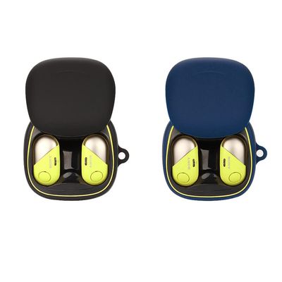 2 Pack DAYJOY Soft Silicone Protective Case Cover Compatible with Sony WF-SP700N Earbuds, Protective Skin Sleeve with Key Chain (Black+Blue)