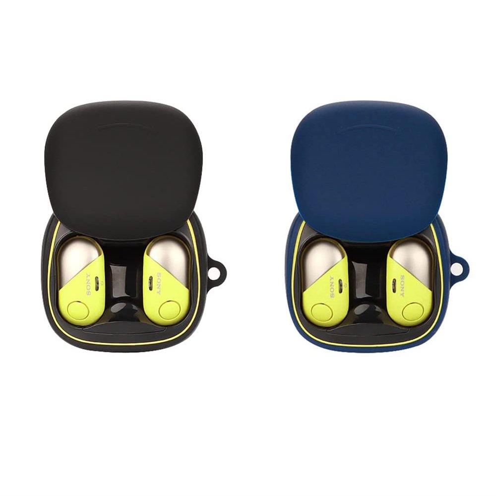 2 Pack DAYJOY Soft Silicone Protective Case Cover Compatible with Sony WF-SP700N Earbuds, Protective Skin Sleeve with Key Chain (Black+Blue)
