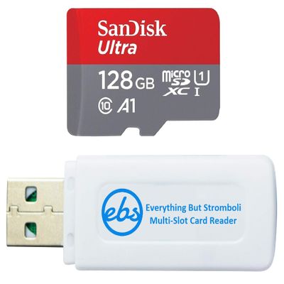 SanDisk 128GB Ultra MicroSDXC Memory Card Works with Motorola Phone Moto G 2022, Moto G Stylus 5G 2022, Moto G52 (SDSQUA4-128G-GN6MN) Bundle with 1 Everything But Stromboli MicroSDXC & SD Card Reader