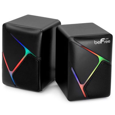 beFree Sound Dual Compact LED Gaming Speakers, Black