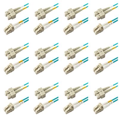 SpeedyFiberTX - 12-Pack 25 Meter Multimode OM3 Duplex SC to LC Fiber Patch Cable, Corning OM3 ClearCurve 50/125 Optical Fiber, Aqua Riser OFNR Cable Jacket