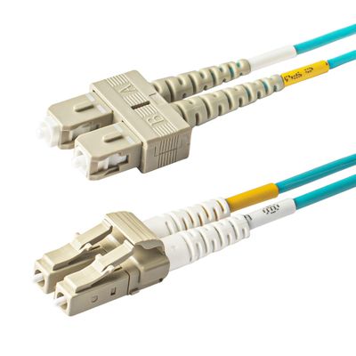 SpeedyFiberTX - 1-Pack 30 Meter Multimode OM3 Duplex SC to LC Fiber Patch Cable, Corning OM3 ClearCurve 50/125 Optical Fiber, Aqua Riser OFNR Cable Jacket