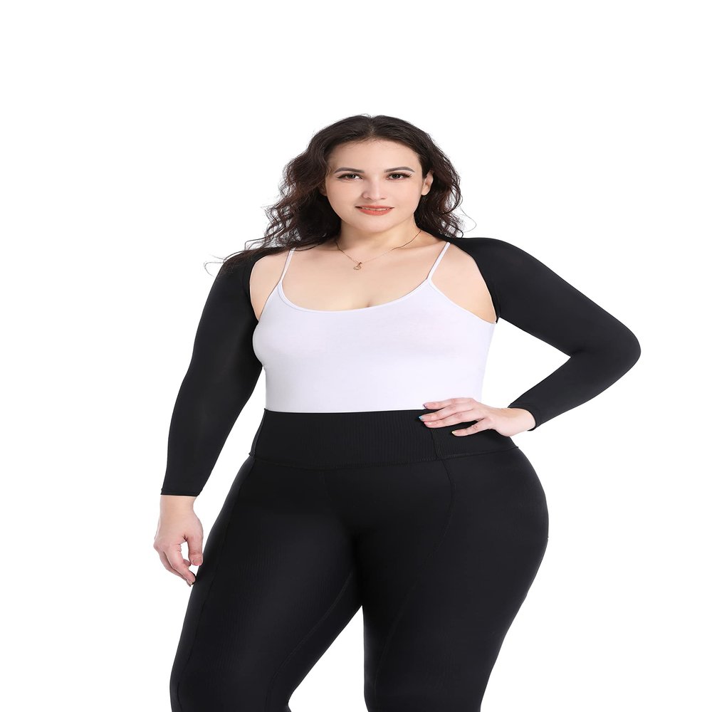 Plus Size Arm Compression Shaper Cooling Shawl Arm Sleeves Wrap Slimmer Sleeves for Women Sun Protection Comfortable & Breathable Anti-UV Golf & Outdoor Sports Driving Cooler Shrug (XXXL, Black)