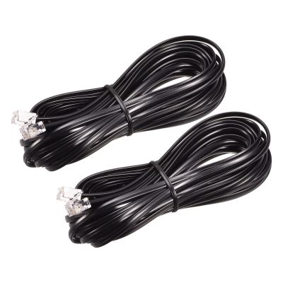 MECCANIXITY Phone Extension Cord 25FT Telephone Cable Phone Line Cord RJ11 6P4C Plugs, Male to Male for Phone and Fax Black 2pcs