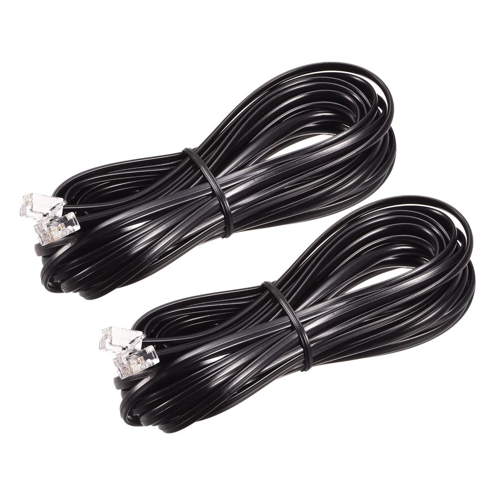MECCANIXITY Phone Extension Cord 25FT Telephone Cable Phone Line Cord RJ11 6P4C Plugs, Male to Male for Phone and Fax Black 2pcs