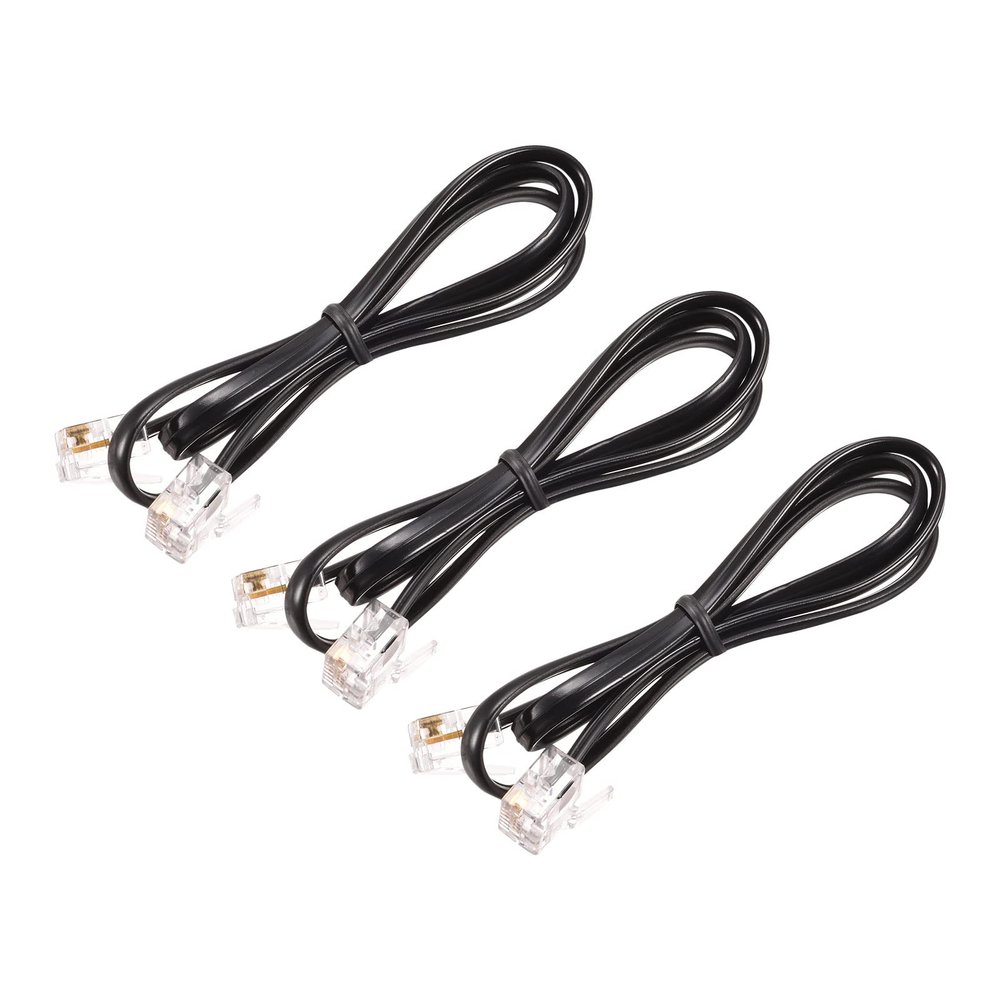 MECCANIXITY Phone Extension Cord 1.64FT Telephone Cable Phone Line Cord RJ11 6P4C Plugs, Male to Male for Phone and Fax Black 3pcs