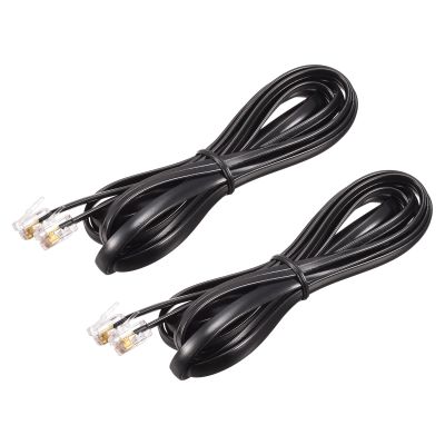 MECCANIXITY Phone Extension Cord 6.56FT Telephone Cable Phone Line Cord RJ11 6P6C Plugs, Male to Male for Phone and Fax Black 2pcs