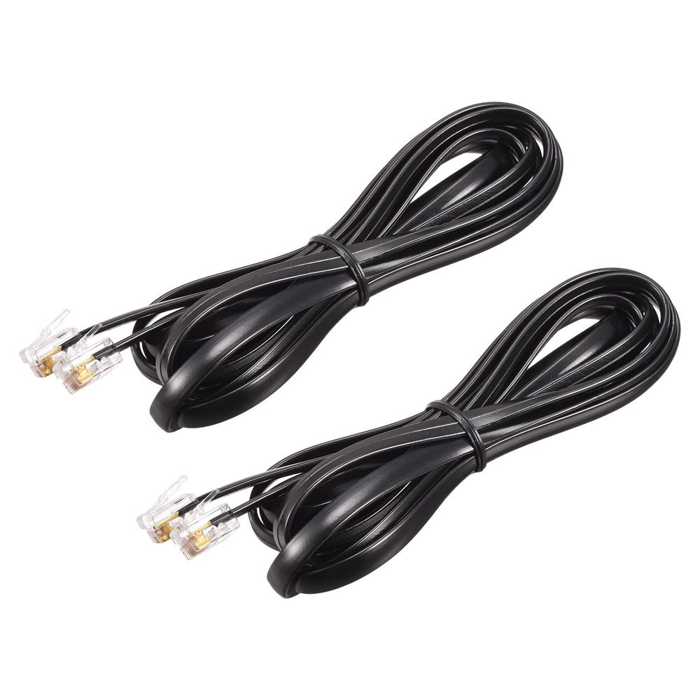 MECCANIXITY Phone Extension Cord 6.56FT Telephone Cable Phone Line Cord RJ11 6P6C Plugs, Male to Male for Phone and Fax Black 2pcs
