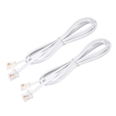 MECCANIXITY Phone Extension Cord 3.28FT Telephone Cable Phone Line Cord RJ11 6P4C Plugs, Male to Male for Phone and Fax White 2pcs