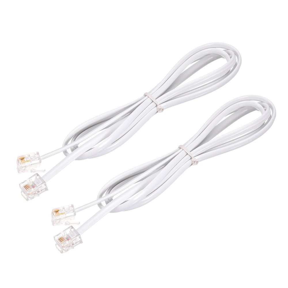MECCANIXITY Phone Extension Cord 3.28FT Telephone Cable Phone Line Cord RJ11 6P4C Plugs, Male to Male for Phone and Fax White 2pcs