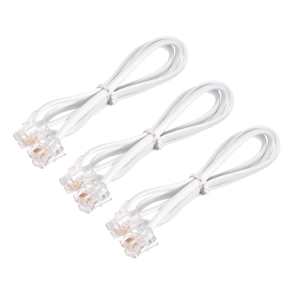 MECCANIXITY Phone Extension Cord 1.64FT Telephone Cable Phone Line Cord RJ11 6P4C Plugs, Male to Male for Phone and Fax White 3pcs