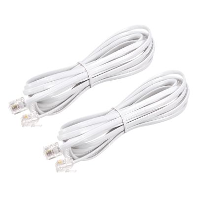 MECCANIXITY Phone Extension Cord 9.84FT Telephone Cable Phone Line Cord RJ11 6P4C Plugs, Male to Male for Phone and Fax White 2pcs