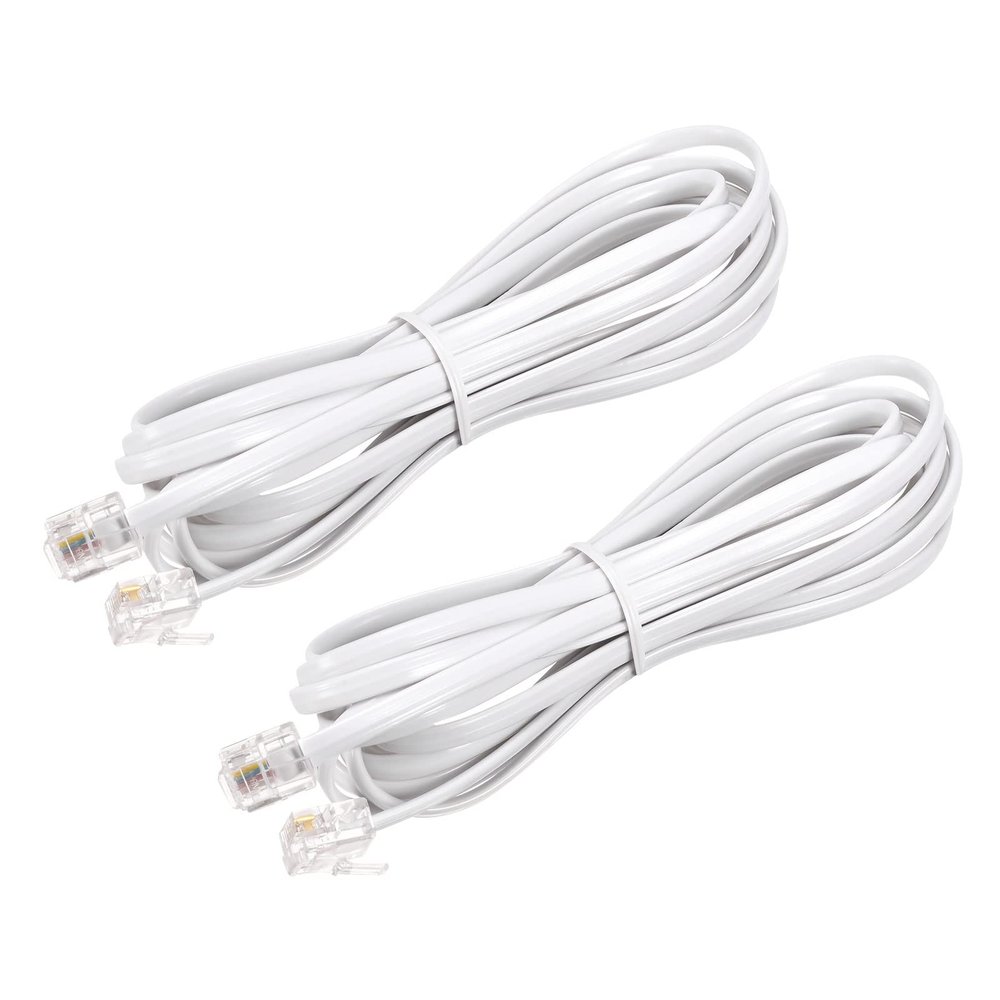 MECCANIXITY Phone Extension Cord 9.84FT Telephone Cable Phone Line Cord RJ11 6P4C Plugs, Male to Male for Phone and Fax White 2pcs