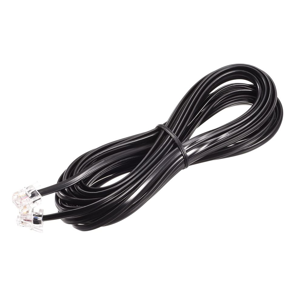 MECCANIXITY Phone Extension Cord 15FT Telephone Cable Phone Line Cord RJ11 6P4C Plugs, Male to Male for Phone and Fax Black 1pcs