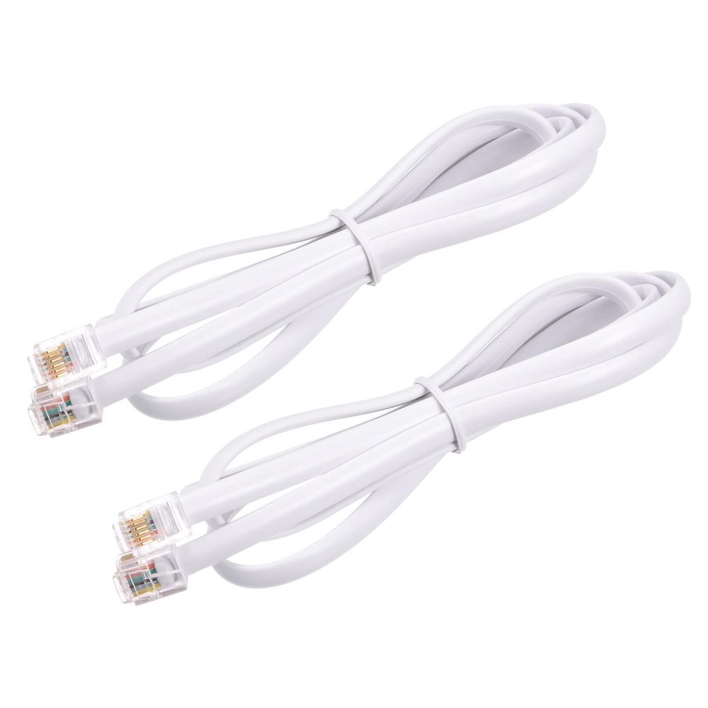 MECCANIXITY Phone Extension Cord 3.28FT Telephone Cable Phone Line Cord RJ11 6P6C Plugs, Male to Male for Phone and Fax White 2pcs