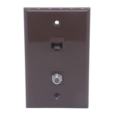 1Gang 1 Port CAT6 RJ45 1 Port Coaxial RG6 Female To Female Wall Plate (Brown)