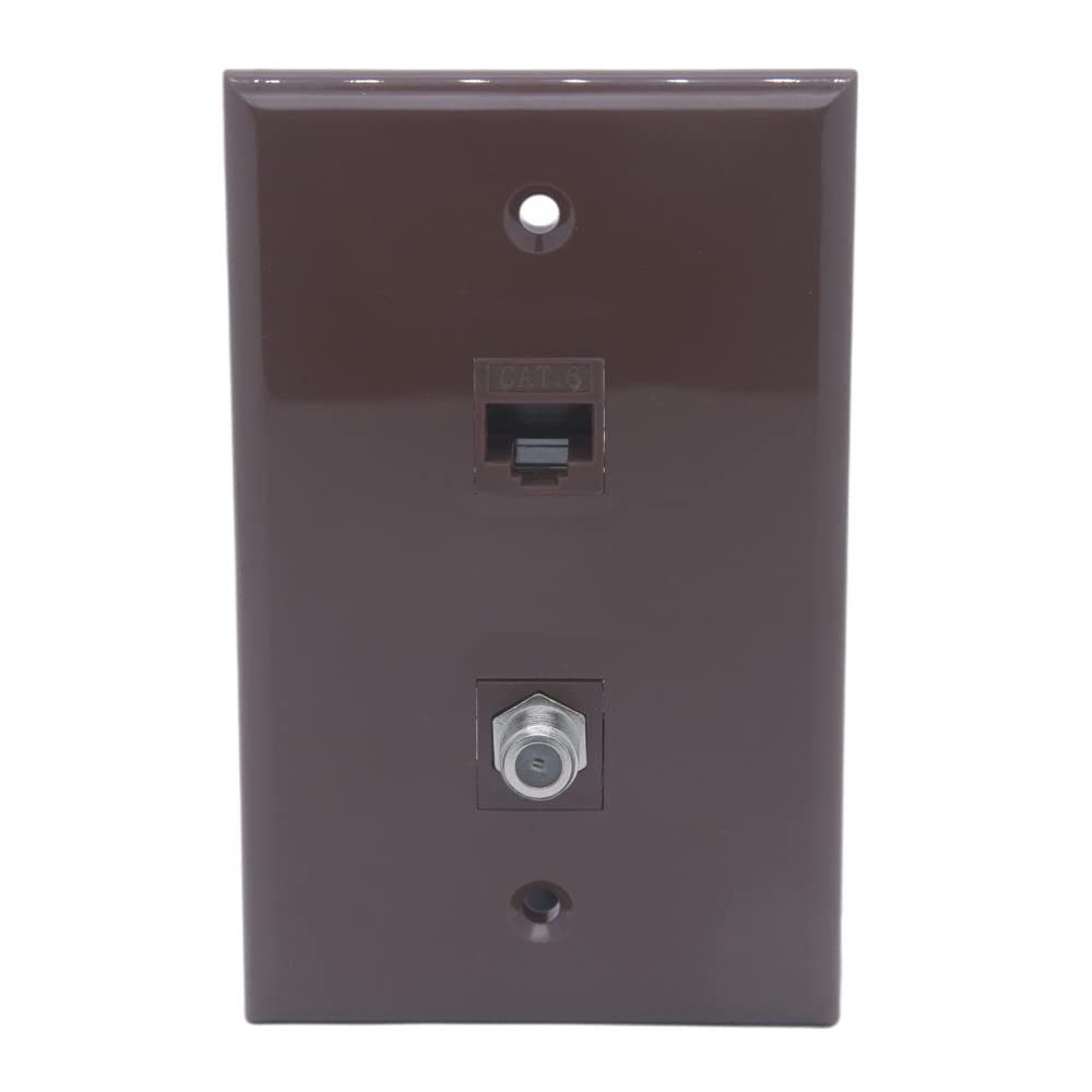 1Gang 1 Port CAT6 RJ45 1 Port Coaxial RG6 Female To Female Wall Plate (Brown)
