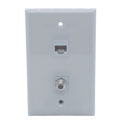 1Gang 1 Port CAT6 RJ45 1 Port Coaxial RG6 Female To Female Wall Plate (Gray)