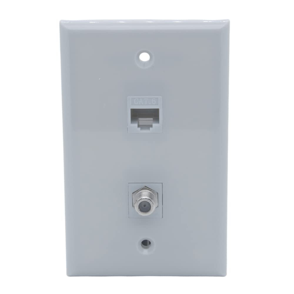 1Gang 1 Port CAT6 RJ45 1 Port Coaxial RG6 Female To Female Wall Plate (Gray)