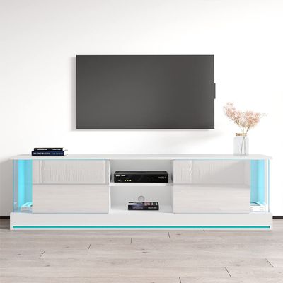 Meble Furniture Efecto 01 Modern High-Gloss TV Stand  LED Lighting  Engineered Wood, 63.8" W x 15.7" D x 19.3" H  White