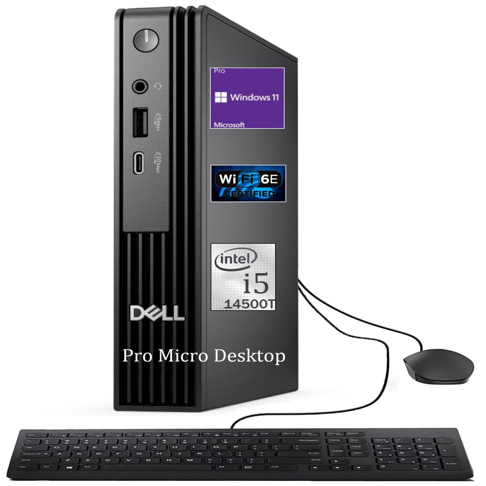 Dell Pro Micro (Next-gen OptiPlex 7020 MFF) Mini PC Windows 11 Pro, Intel i5-14500T, 16GB DDR5 RAM, 1TB NVMe SSD, WiFi 6E, Bluetooth, HDMI& DisplayPort, Business Micro PC