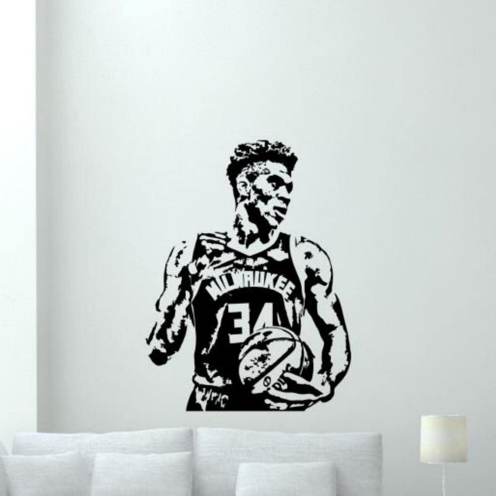 Antetokounmpo Wall Decal Vinyl Sticker Milwaukee 34 Sign Giannis Greek Freak Wall Decor Basketball Decals Playroom Home Bedroom Wall Art Stencil Decor Mural Removable Poster 1317