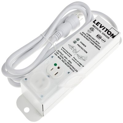 Leviton 15A, Medical Grade Power Strip, 2 Rec, 7' Cord, 5302M-1S7