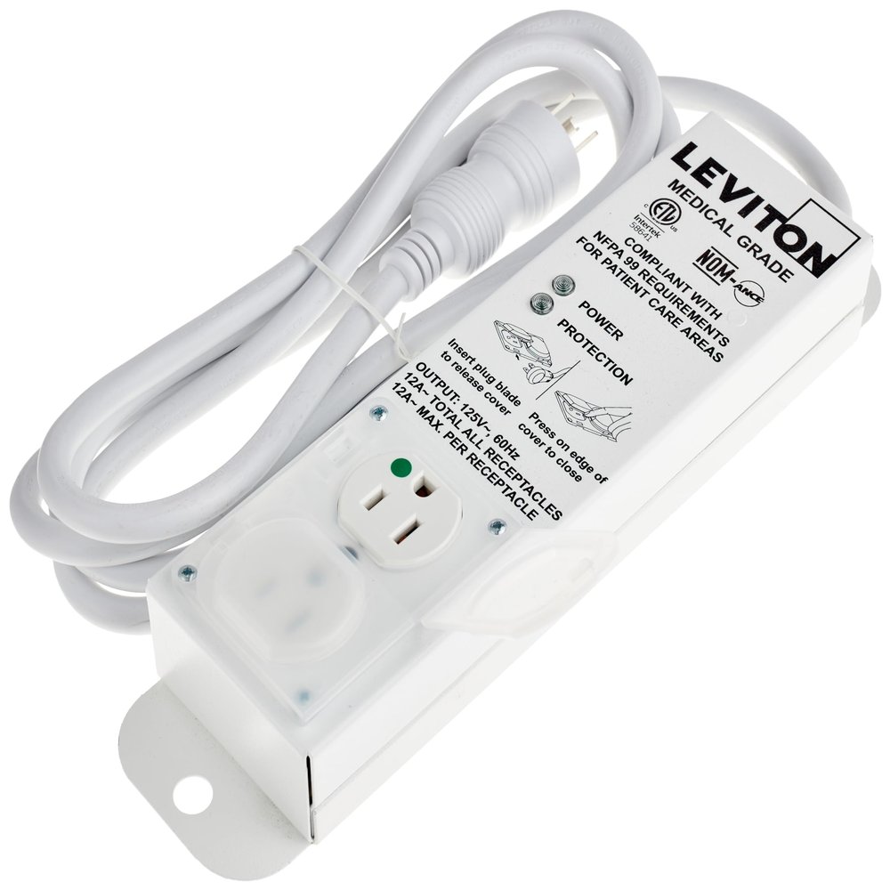 Leviton 15A, Medical Grade Power Strip, 2 Rec, 7' Cord, 5302M-1S7