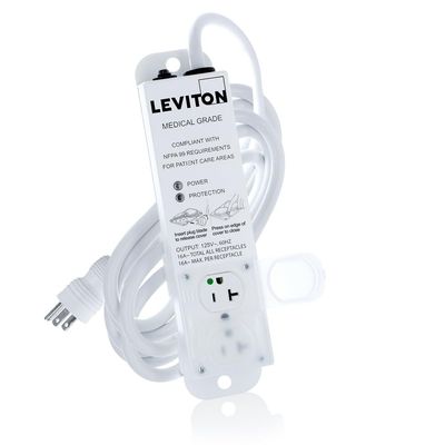 Leviton 20A, Medical Grade Power Strip, 2 Rec, 15' Cord, 5302M-2S5