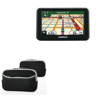 BoxWave Case Compatible with Garmin Nuvi 40 - SoftSuit with Pocket, Soft Pouch Neoprene Cover Sleeve Zipper Pocket - Jet Black with Grey Trim