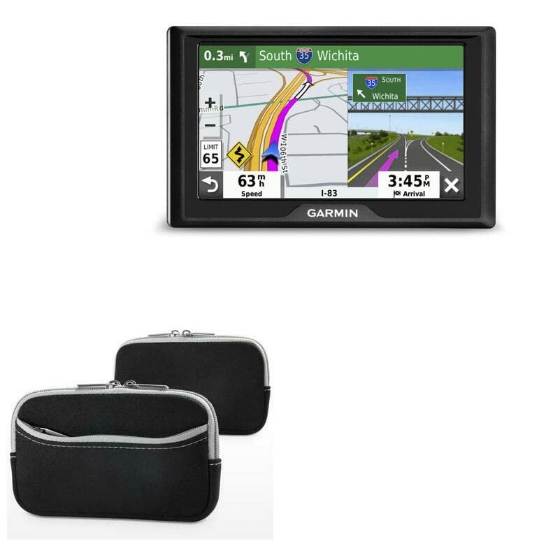BoxWave Case Compatible with Garmin Drive 52 - SoftSuit with Pocket, Soft Pouch Neoprene Cover Sleeve Zipper Pocket - Jet Black with Grey Trim