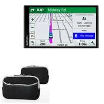 BoxWave Case Compatible with Garmin DriveSmart 51 LMT-S - SoftSuit with Pocket, Soft Pouch Neoprene Cover Sleeve Zipper Pocket - Jet Black with Grey Trim