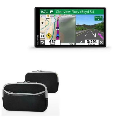 BoxWave Case Compatible with Garmin DriveSmart 55 - SoftSuit with Pocket, Soft Pouch Neoprene Cover Sleeve Zipper Pocket - Jet Black with Grey Trim